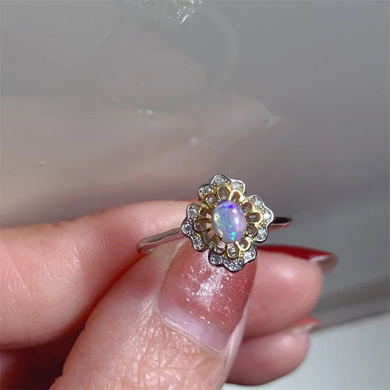 Legit cincin Opal perak S925 asli wanita, untuk wanita anak perempuan batu permata asli alami dengan sertifikat 5x4mm bentuk bunga