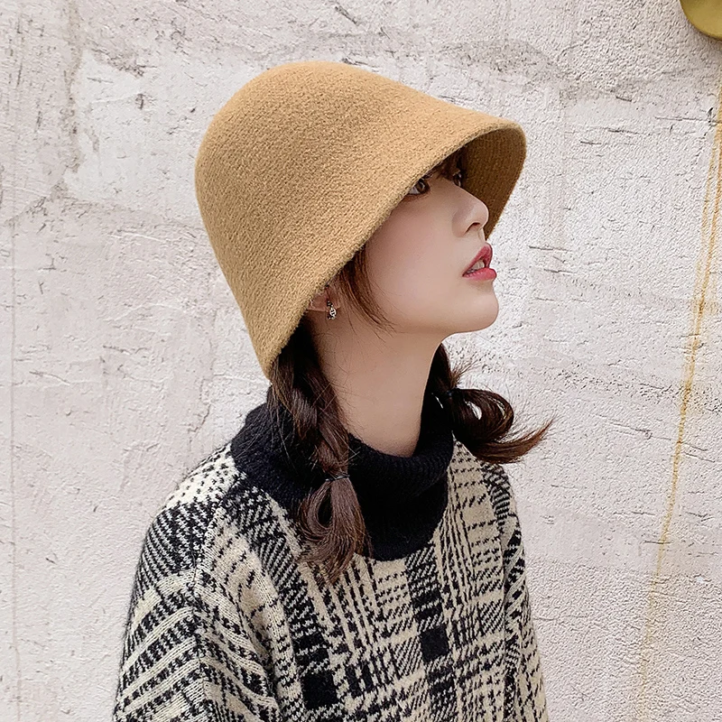 MAXSITI U 2021 Fashion Knitted Bucket Hat Cashmere Blended Hats For Women Warm Basin Cap Korean versatile  Winter Fisherman Hats