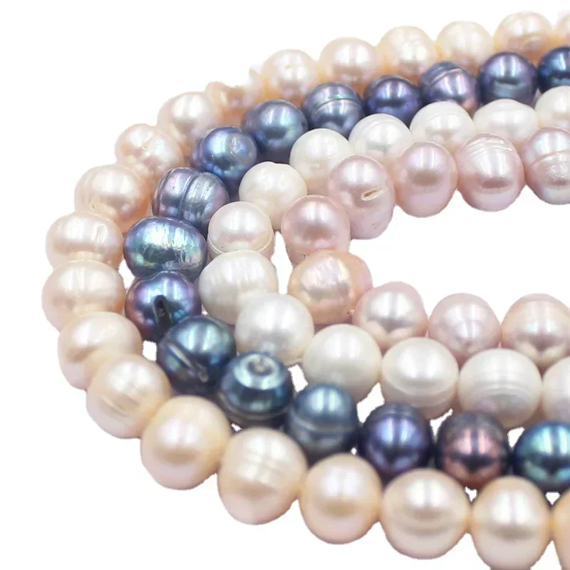 

10-11mm White Pink Purple Black Nearly Round Natural Freshwater Pearl Beads 15"