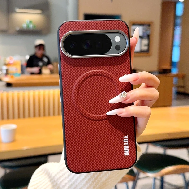 

For Google Pixel 10 Pro XL 10 Pro 10A Case Magnetic Carbon Fiber Texture PU Leather Cover With Metal Button for Pixel 10a