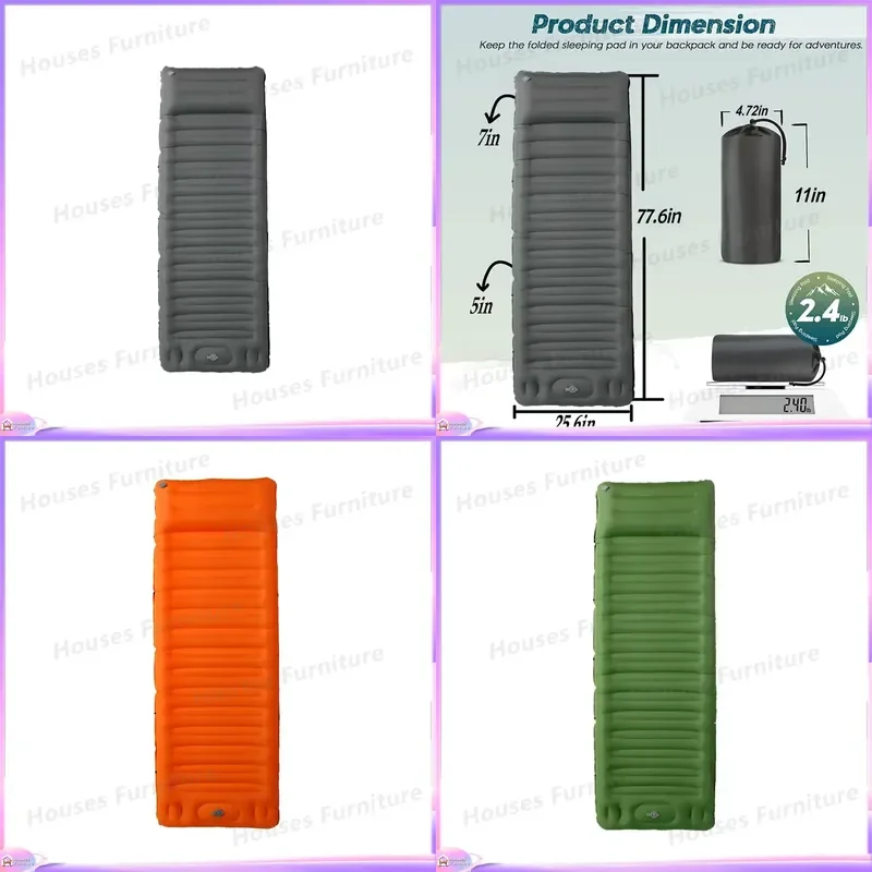 12cm Thick Ultralight Waterproof Hiking Inflatable Sleeping Pad with Built-in Pump Air Cushion for Camping Backpacking Travel