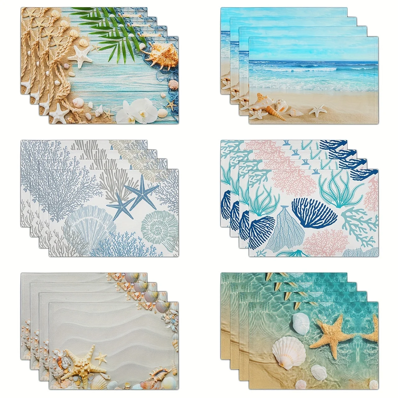 2pcs Placemats Beach Printed Meal Mat Ocean Style Marine Life Table Mat Starfish Outdoor Party Themed