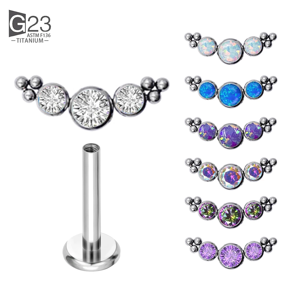 F136 Titanium 16G Cluster CZ Labret Lip Monroe Cartilage Ear Stud Internally Threaded Conch Ring Helix Piercing