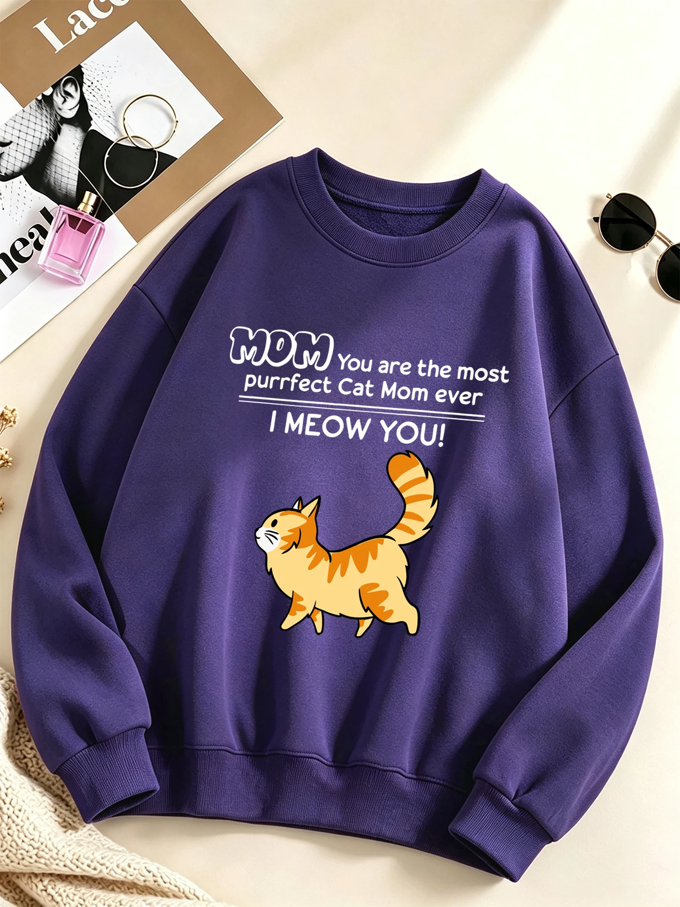 Funny Cat Mom I Meow You Design Women Pullover Autumn Y2K Crewneck Sweatshirt Hip Hop Clothing Fleece Loose Woman Sportswear