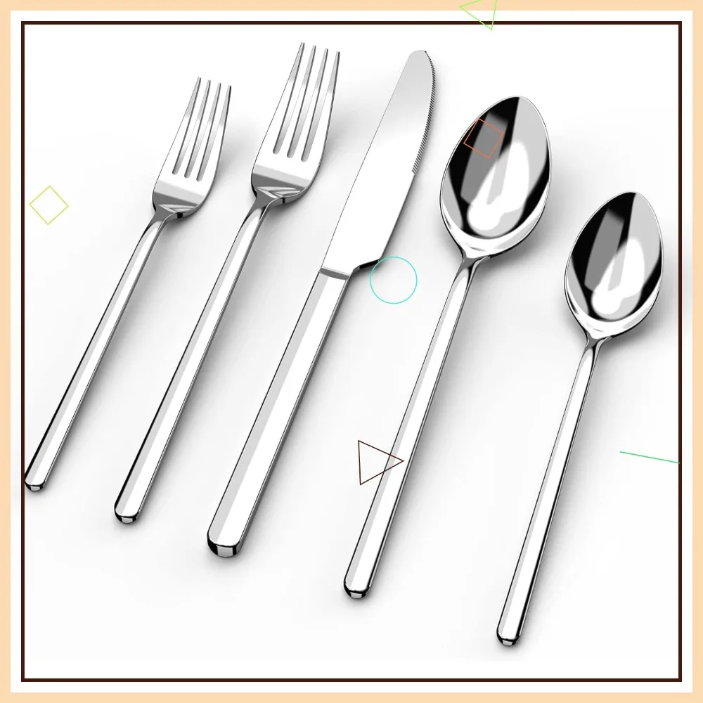 

40-Piece Stainless Steel Silverware Set for 8, Mirror Polished Modern Design, Dishwasher Safe