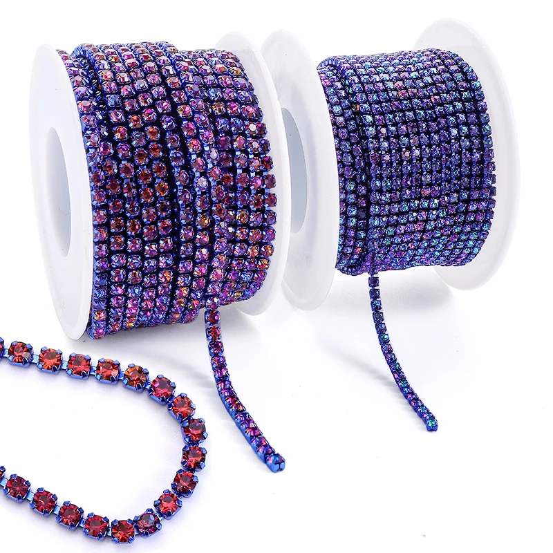 QIAO 10 Farben Magic Volcano 5yd 10yd/Rolle Strass-Besatz Kette Strass Dekorative Applikation Kristall-Verzierungen für Handarbeiten – Detail 8