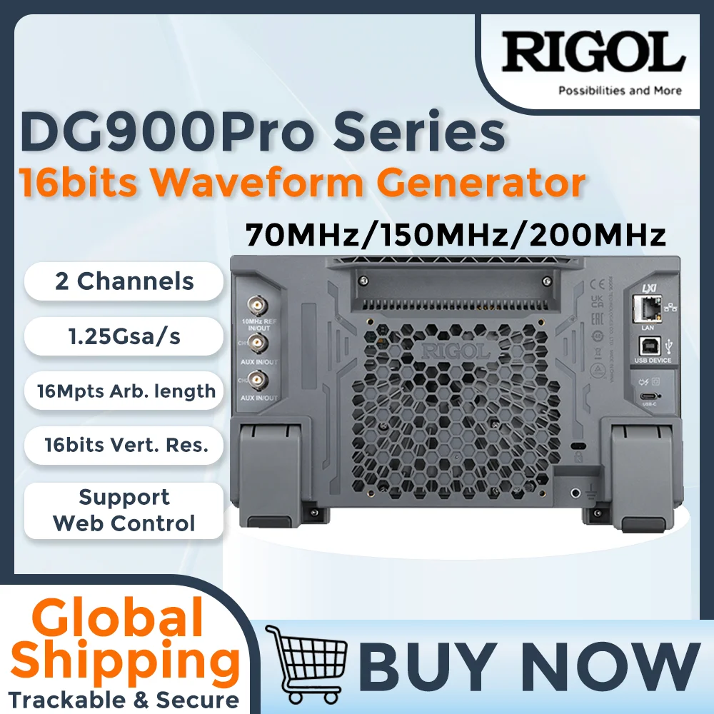 Generador de Funciones Rigol 70M-200M 1.25Gsa/s de Doble Canal, 16 bits, 16M, Generador de Ondas Arbitrarias, Ruido, Pulsos y Armónicos