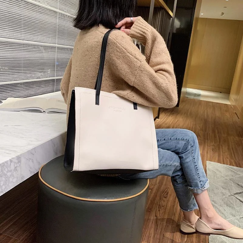 2022 New PU Leather Handbag for Women Fashion Large Ladies Canvas Casual Shoulder Shopping Tote Shopper Eco Reusable Bags