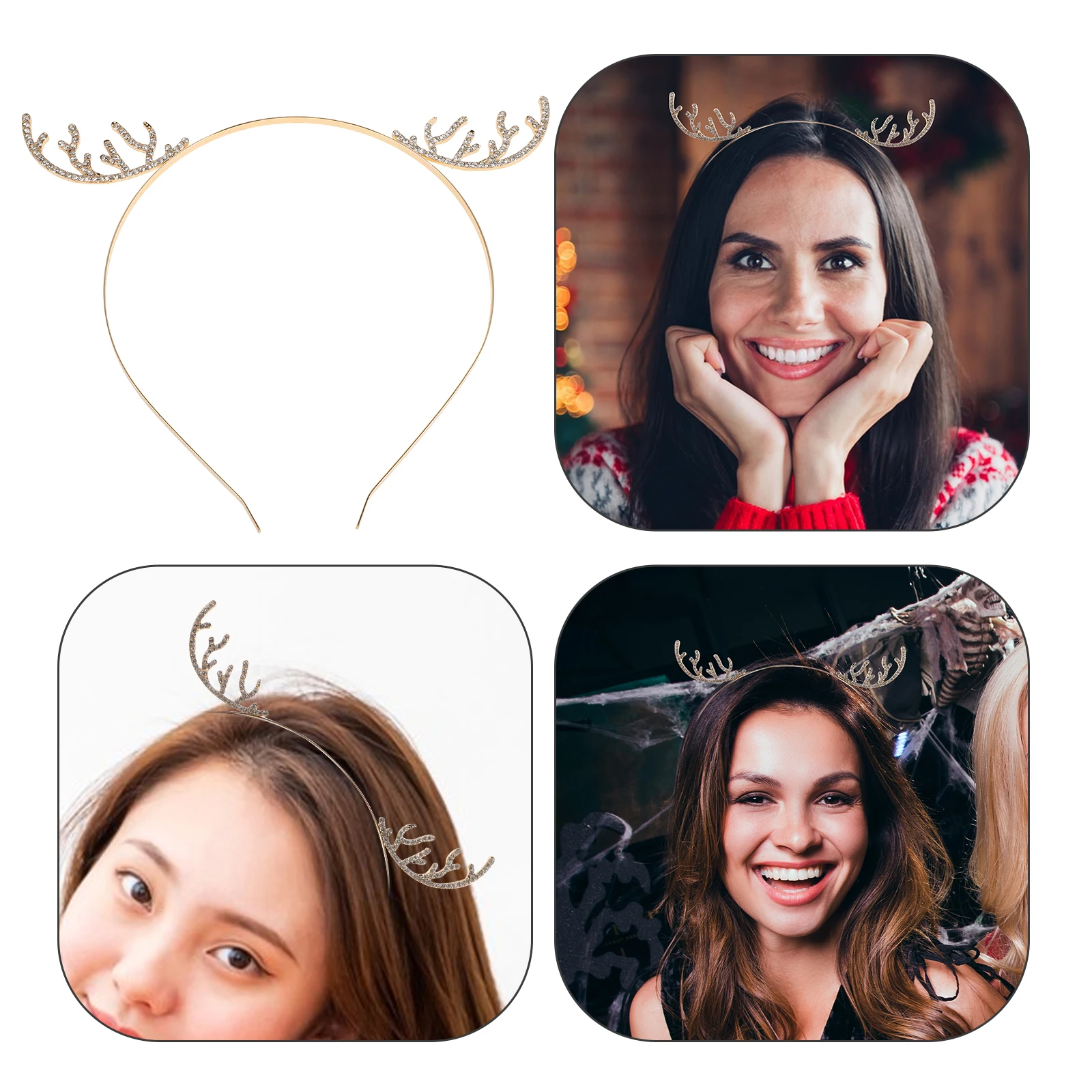 

Antler Headband Deer Ears Hoop Cute Festive Holiday Accessories Snowflake Reindeer Hair Zinc Alloy Christmas Gifts