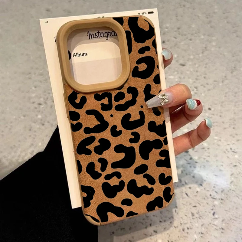 

Vintage Leopard Print Flip Leather Phone Case For iPhone 16 15 14 Pro Max 13 12 11 XS XR X 16 Plus Matte Faux Leather Soft Cover