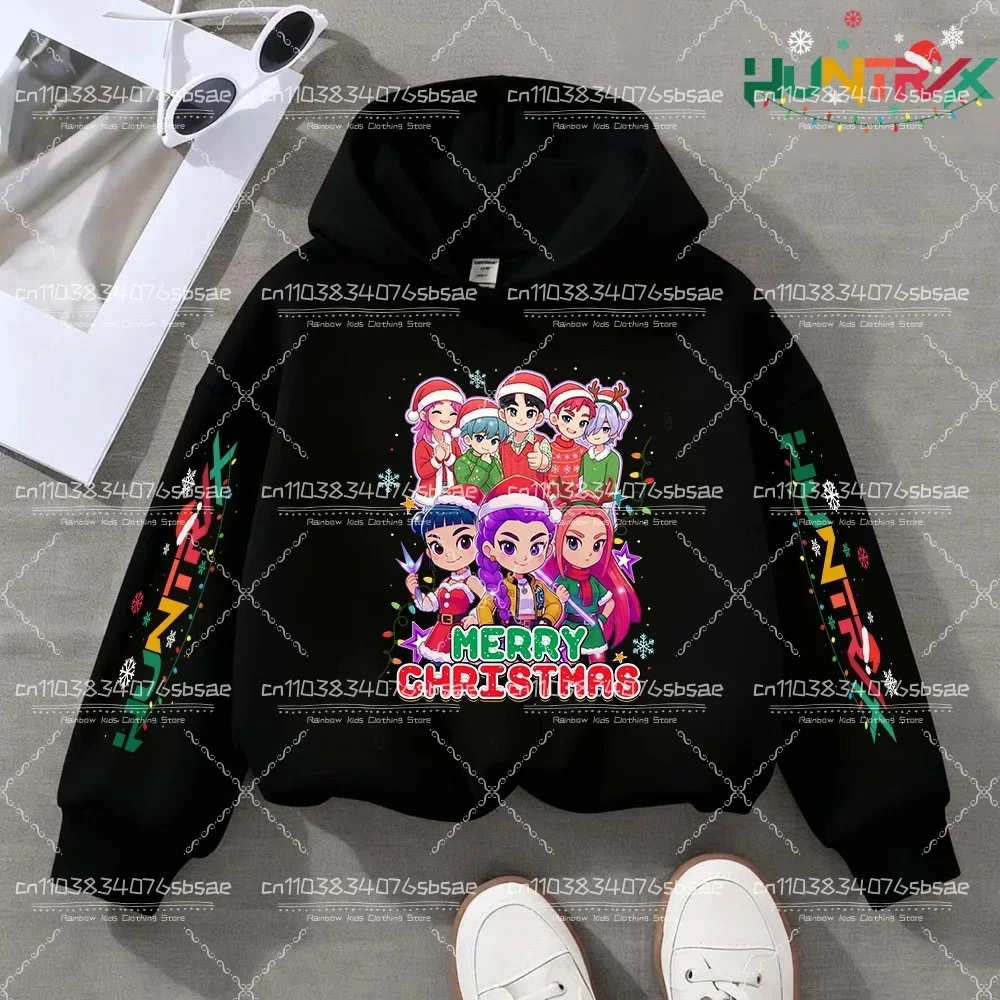 KPop Demon Hunters Felpa con cappuccio Y2K KPop Demon Hunters Felpe con cappuccio natalizie Ragazze Ragazzi Rumi Autunno Casual Manica lunga Abbigliamento per bambini
