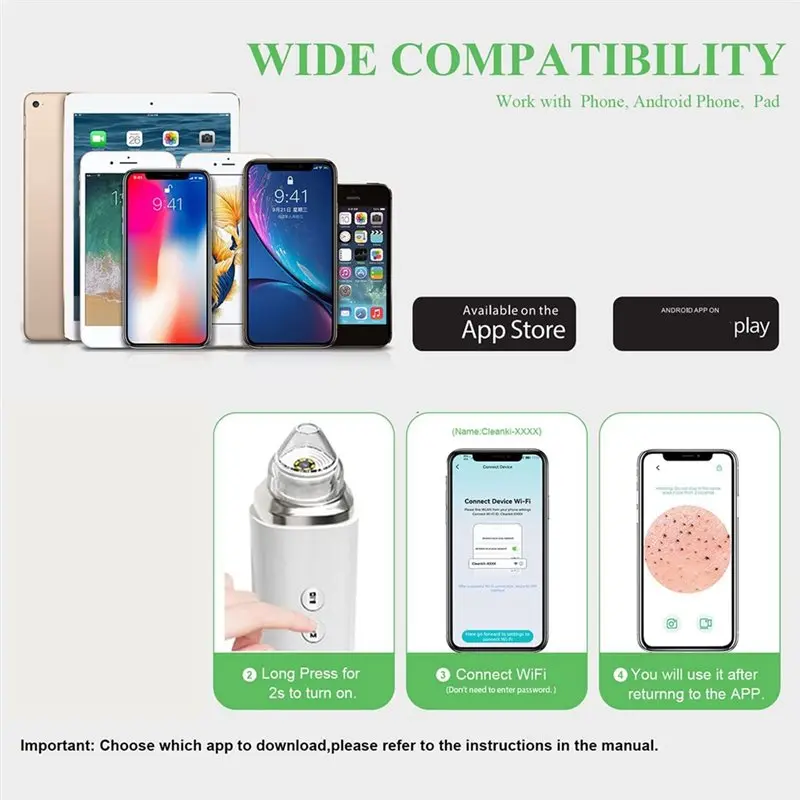 مكنسة كهربائية لإزالة الرؤوس السوداء من ABVC، مجموعة أدوات تجميل كاميرا عالية الدقة مع منظف مستخرج كوميدون بثرة حب الشباب