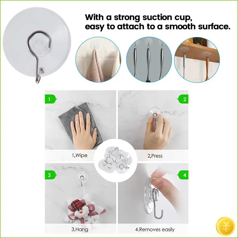 10 نوافذ شفافة شفط كأس شفط كأس هوك الملابس سترة خطاف معدني