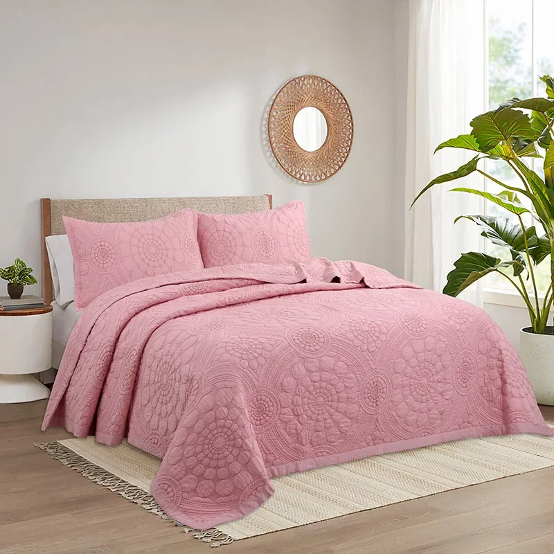 Tencel bed cover three-piece solid color embroidered quilt, Xia Liang quilt, double 1.8 universal in all seasons