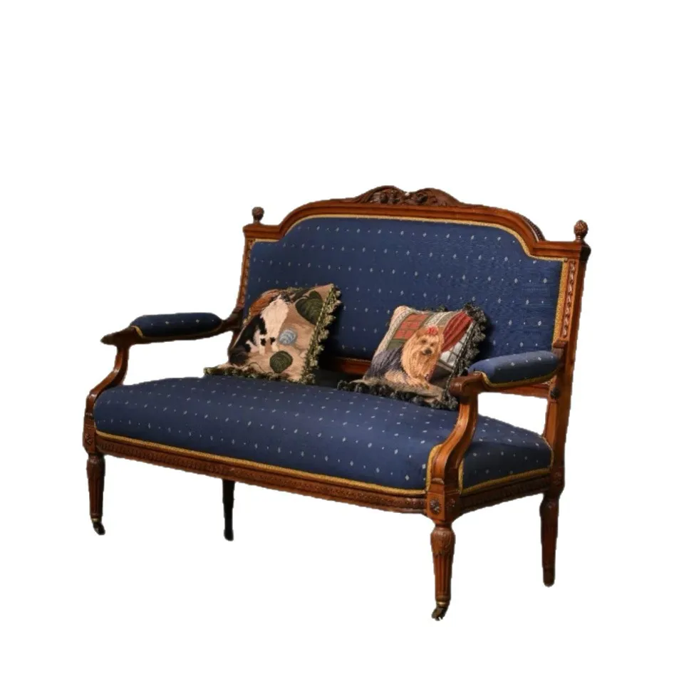 CX retro small apartment solid wood sofa medieval carved double chair