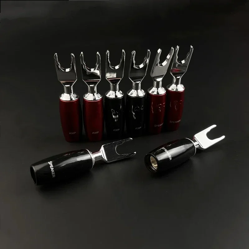 HiF Audio Adapter 507 Series Red Copper Amplifier Speaker Banana Plug Silver Plated Multi-Spade Connector