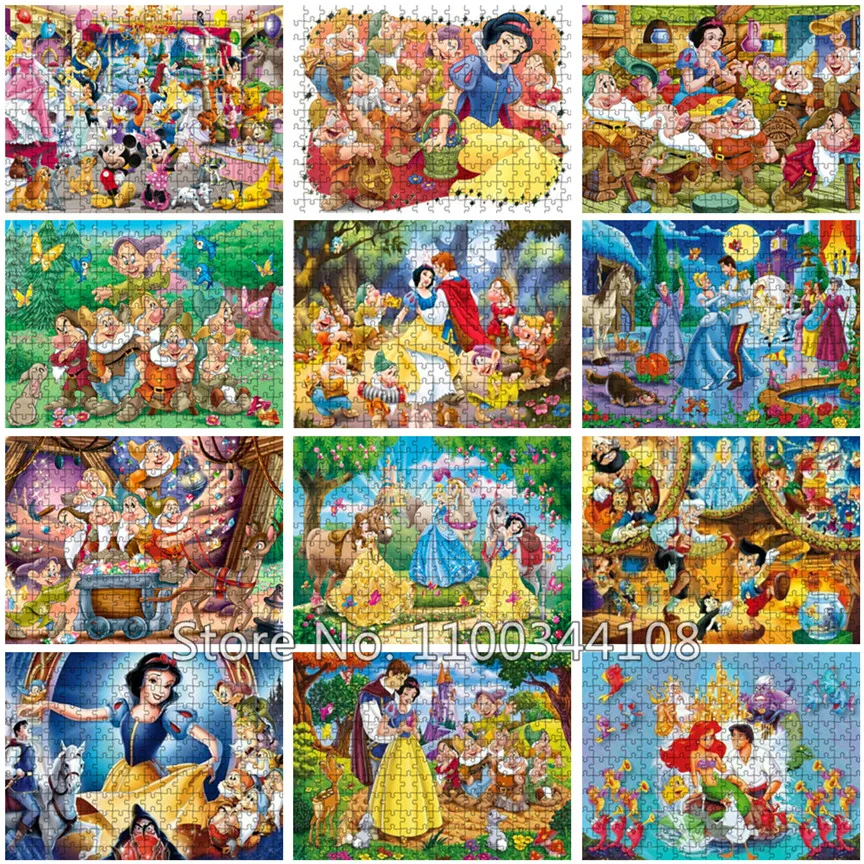 

Disney Princess Jigsaw Puzzle Snow White Seven Dwarfs Puzzles Cartoon Children's Toys Decompression Game Diy Handmade Gifts