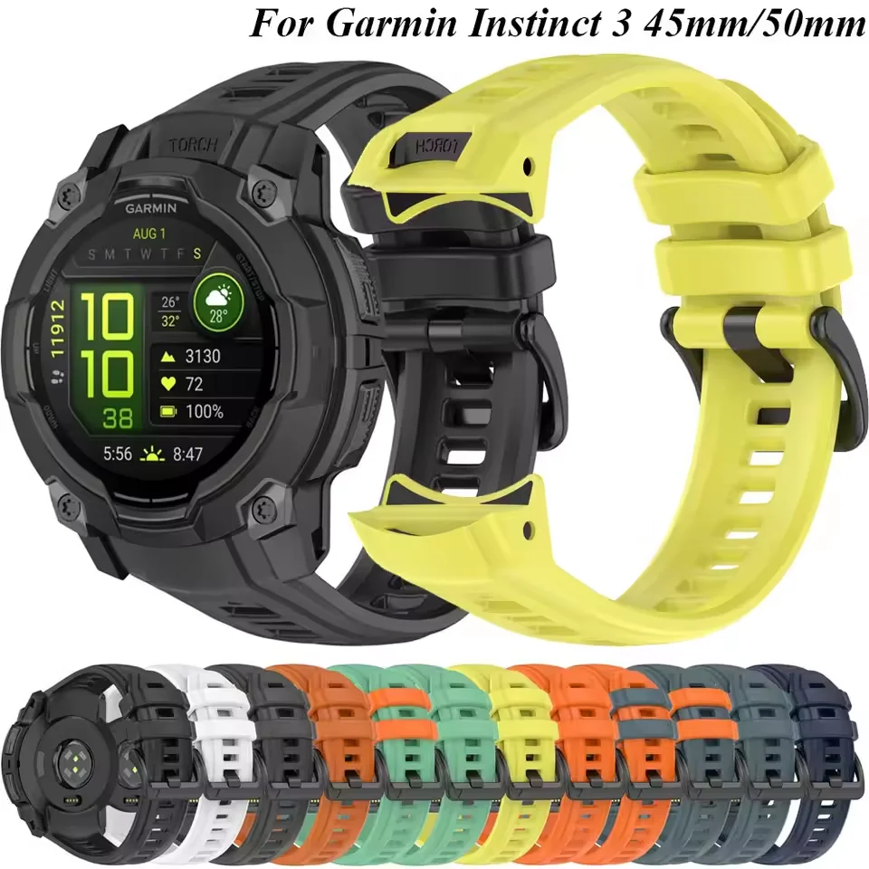 Silicone Band For Instinct 3 Solar 50mm Strap Sport Watchband For Instinct 3 Amoled 50mm Correa No Gaps Bracelet Wristband 26mm
