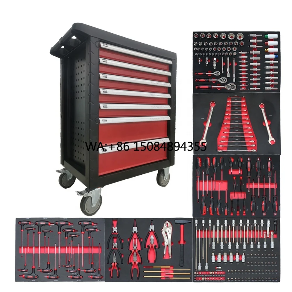 CE 7 Drawer 31'' Heavy Duty Rolling Tool Cart 258 Pcs Mechanic Tool Sets OEM Customizable for Repair Shops