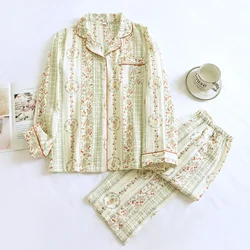 2026 New Spring and Autumn Women's Sleepwear Long Sleeve Long Pants Two Piece Set 100% Cotton Cardigan Sweet Home Clothing Set