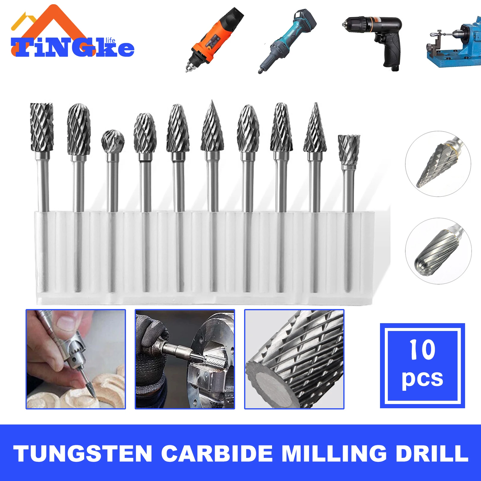 Tungsten Carbide Milling Cutter Rotary Tool Burr Double Diamond Cut  Electric Grinding Polishing Metal Carving Woodwork Drill