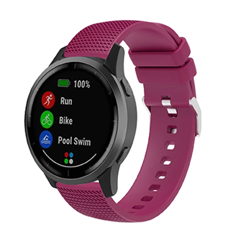 

22mm Grid Design Silicone Wrist Band Adjustable Replacement Smartwatch Strap with Silver Buckle - Fuchsia