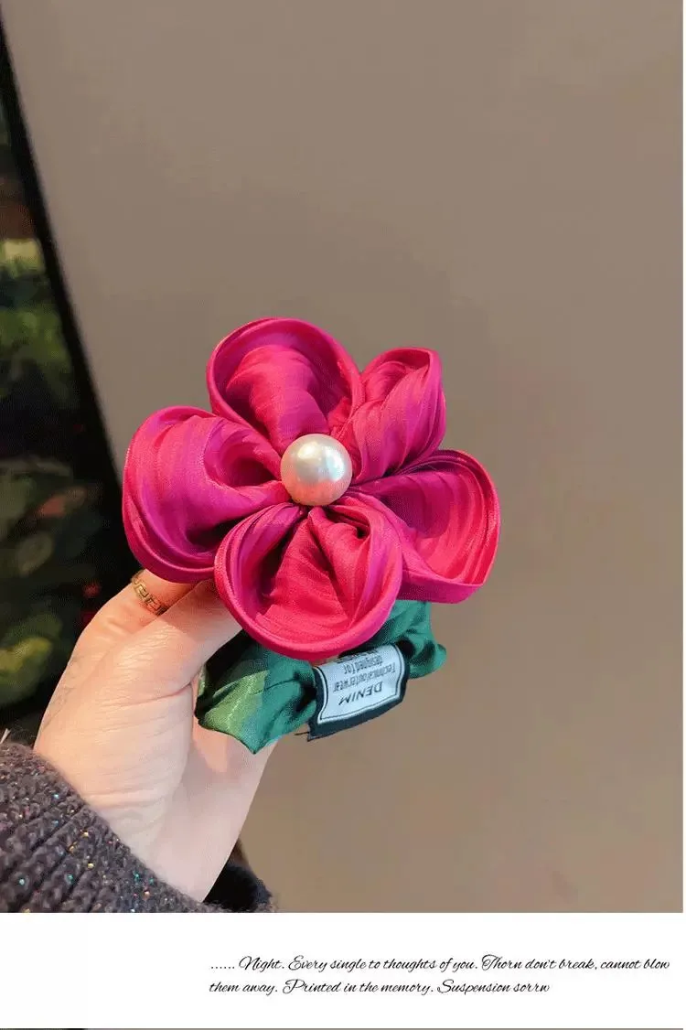 1pc Premium Perle Blume Haarband Krawatte Haar haltbares Stirnband vielseitiges Dickdarm band Krawatte Haar hochela tisches Gummiband – Detail 2