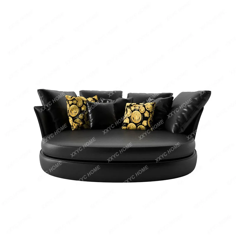 AAItalian Light Luxury Leather Sofa Luxury Villa Living Room High-end Household Backrest Leisure Sofa Chair