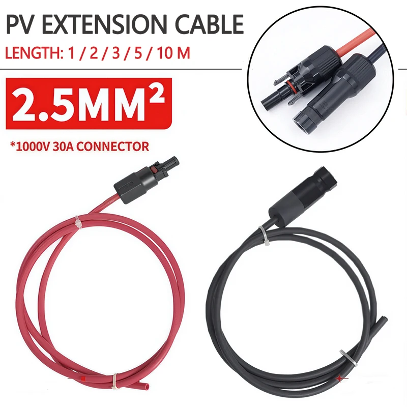 1Pair Photovoltaic Wire PV1-F 4/2.5mm² 14/12AWG Copper Wire Waterproof DC Connector 1/3/5m for PV System Solar Extension Cable