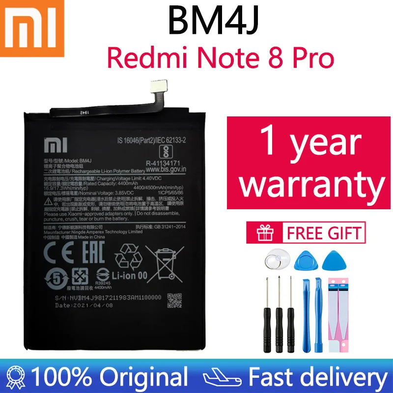 100% Orginal Xiao mi BM4J 4500mAh Battery For Xiaomi Redmi Note 8 Pro High Quality Phone Replacement Batteries