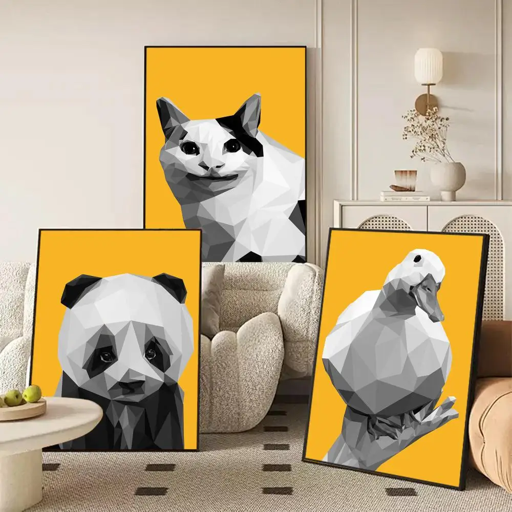 Animal in Geometric Style Emoticons Poster Self Adhesive Wall Stickers Removable Room Decor Aesthetic Space Murals Fancy Gift