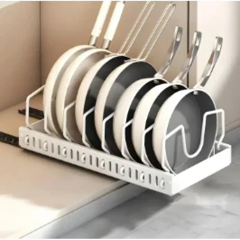 Organizador de ollas y sartenes extraíble, soporte deslizante para tapas de ollas, estante para especias de cocina, organizador de vajilla, escurreplatos multifuncional