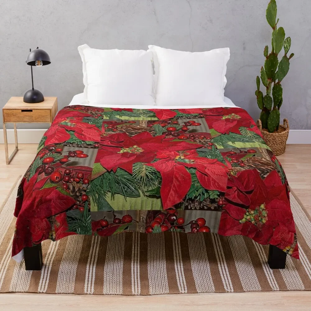 

Poinsettia Christmas Flower Throw Blanket Blankets Sofas Of Decoration Blankets For Bed Bed linens Blankets