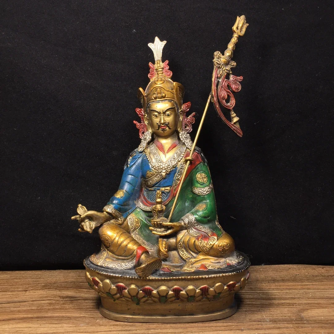 

Ancient China Refined Pure Copper Painted Guru Rinpoche Padmasambhava Buddha Statue