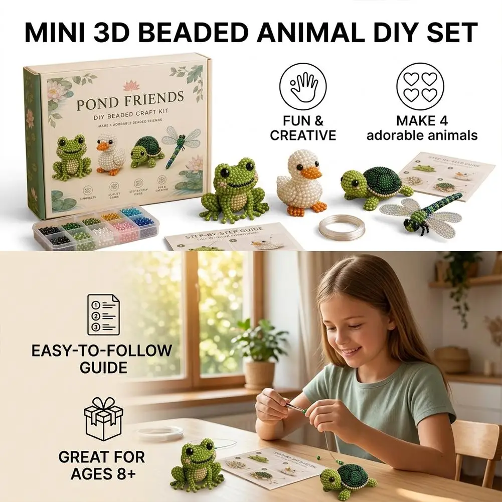 

DIY 3D Animal Bead Embroidery Kit, 4pcs Bird Beading Crafts with Instructions, Cute Bead Art Handmade Bird Gift for Beginners