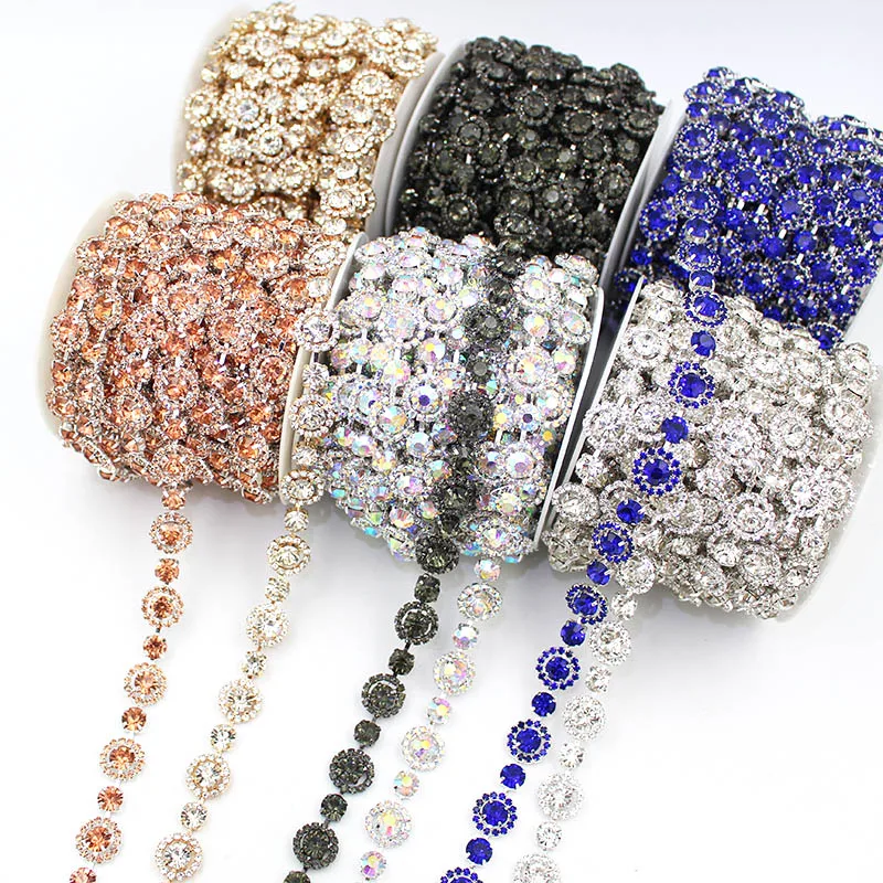 1Yard 15mm Sunflower Rhinestone Tassel Bead Claw Chain Trim Ribbon Lace For Sewing Wedding Dress Bag Cap Shoes Craft  DIY