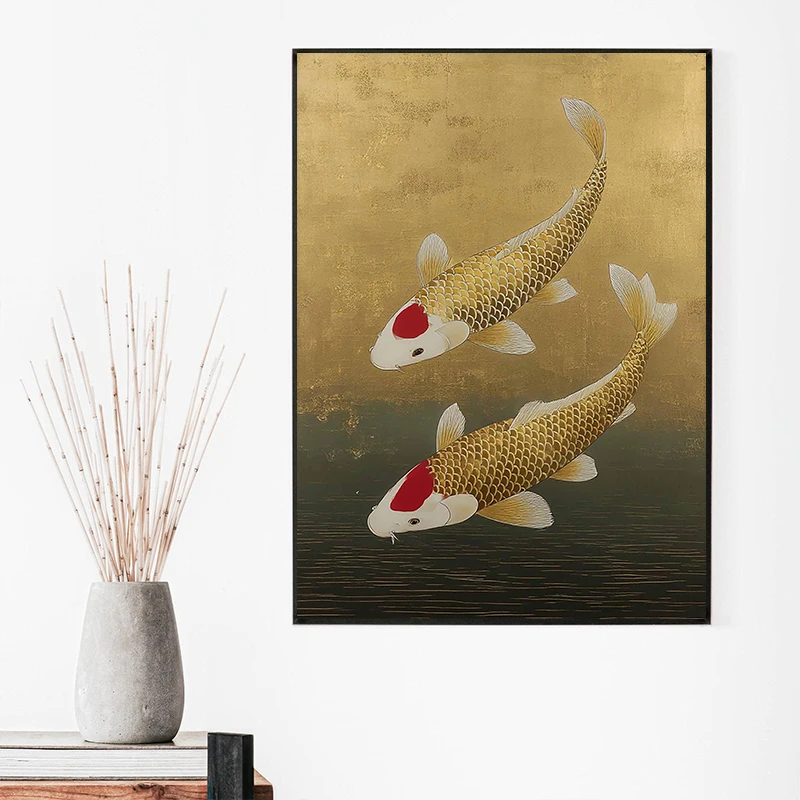 Ancient Style Crane Tiger Butterfly Gold Japandi Art Print Flying Birds Canvas Painting Abstract Art Decor Wall Art Bedroom Gift
