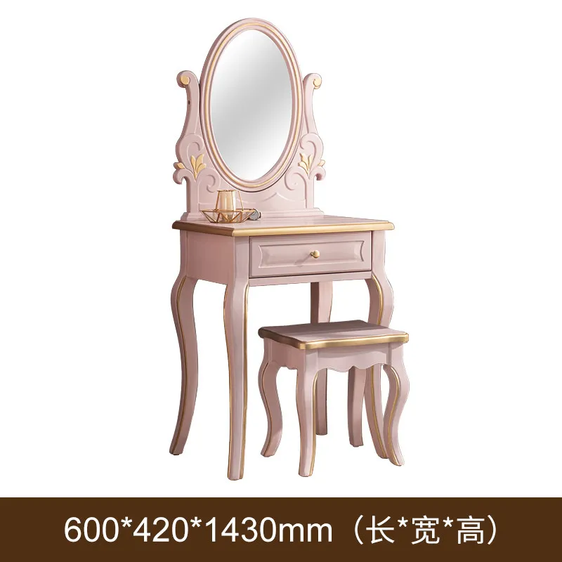Pink dressing table, bedroom beauty bedside table with mirror stool, dressing table, American master bedroom, bedside makeup
