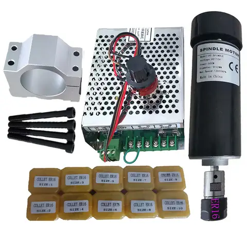 0.5kw  Air Cooled Spindle Motor ER16 Chuck CNC 500W DC High Speed Spindle Motor 110VDC 12000RPM For PCB Engraving