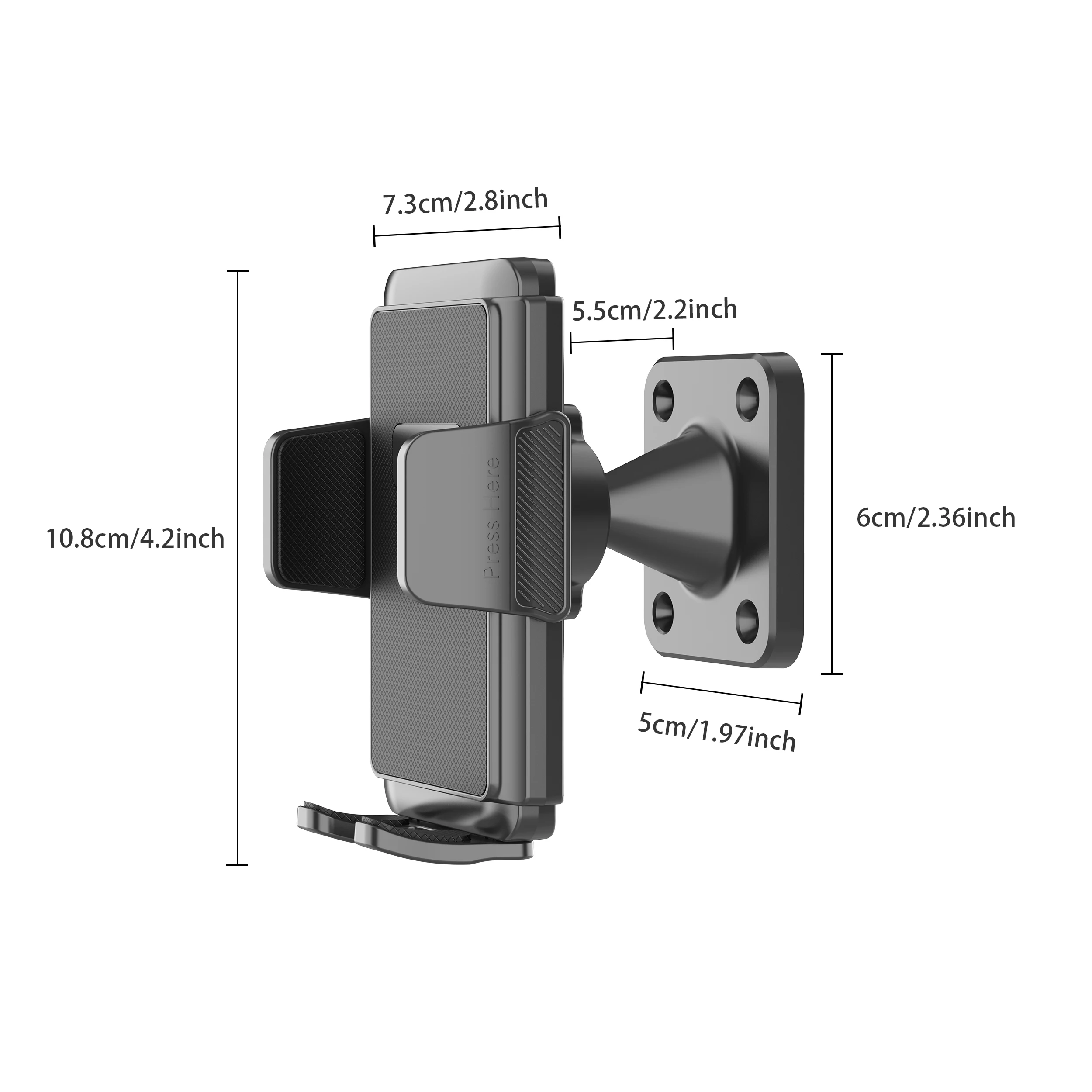 حامل هاتف مثبت على الحائط للشاحنة/السيارة/القارب/الجدار/المكتب، متوافق مع جميع الهواتف الذكية مع 3.5 ~ 7.5 بوصة، دوران حر 360 درجة #4
