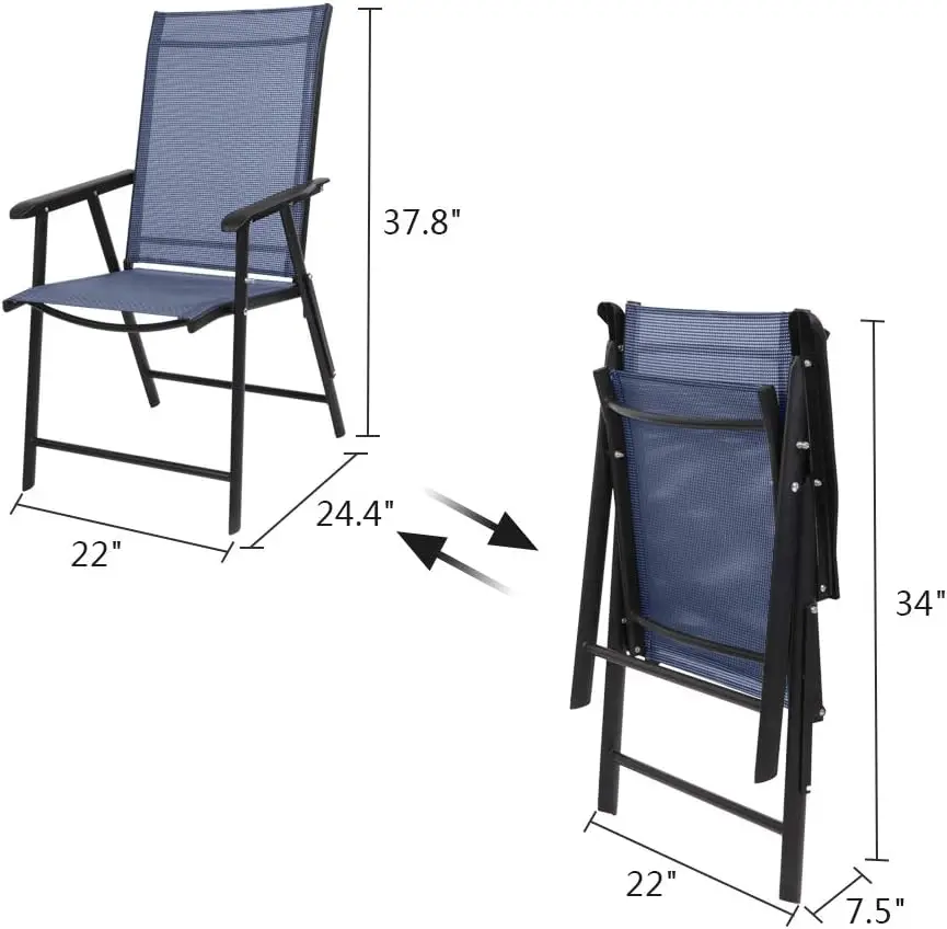 Versione aggiornata Set di 4 sedie pieghevoli con braccioli, sedie da giardino portatili per esterni e interni, sedie con schienale a tracolla per prato