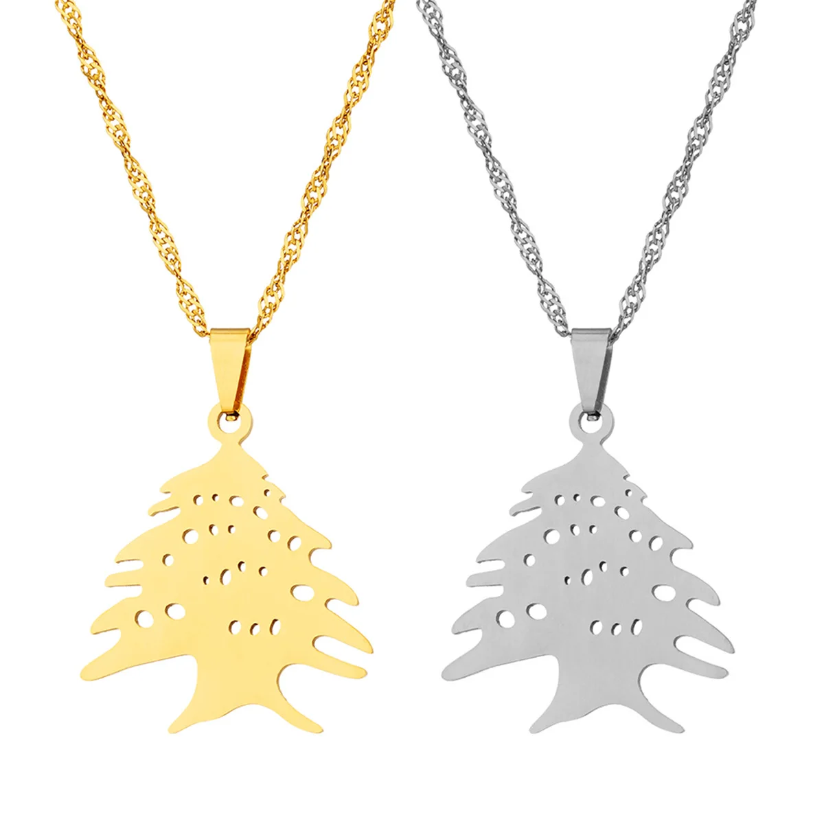 Lebanon Map Cedar Tree Flag Pendant Necklace Stainless Steel Gold/Steel Color Men Women Ethnic Jewelry Gifts