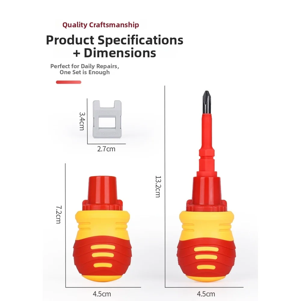 

Набор изолированных отверток 14-в-1 с магнитными насадками: шлицевые и крестовые, со сменными битами, рукояткой и инструментами для электриков