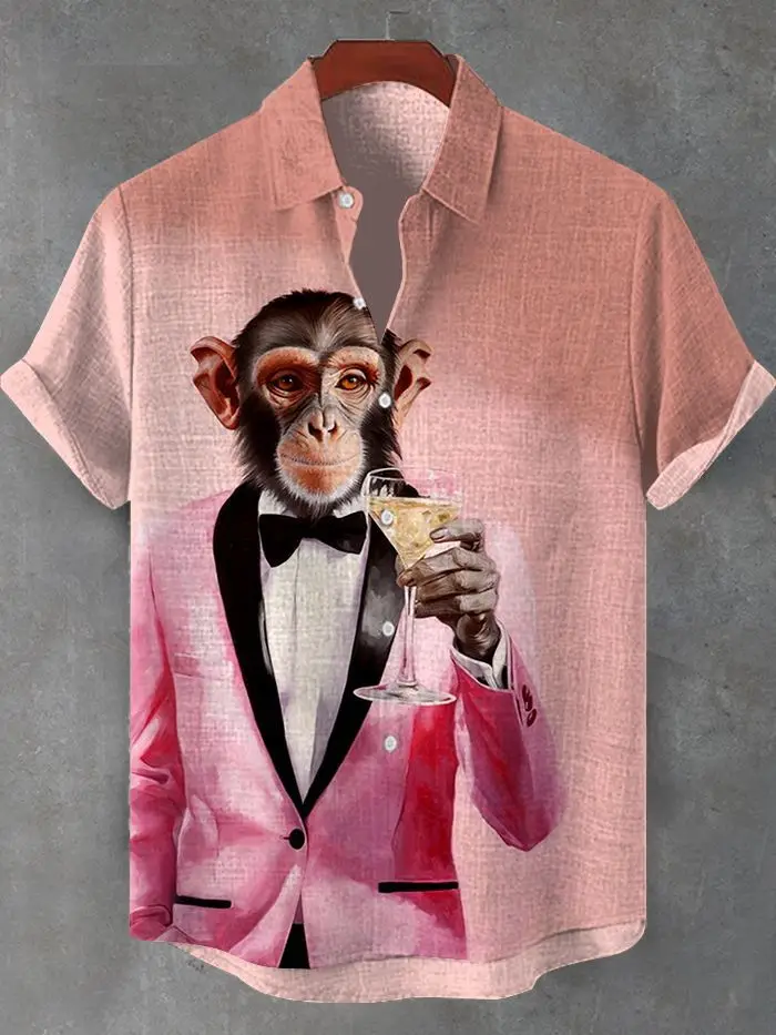 Funny Monkey 3D Printed Beach Shirts Casual Hawaiian Beach Shirt Hip Hop Male Short Sleeve Cute Animal Women Blouses Button Tops