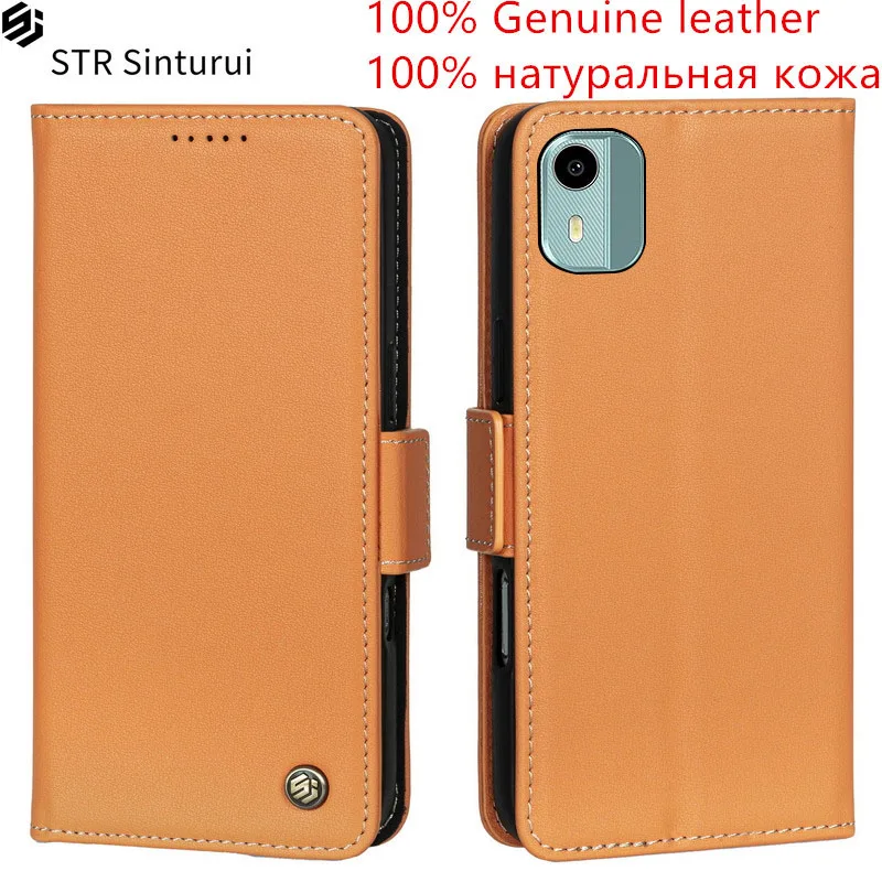 

STR Genuine Nappa grain leather card Slot Wallet Cover For Nokia C12 Pro C21 Plus C32 C22 C210 C200 C110 C3 Flip phone Case