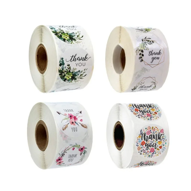 500Pcs/roll Round Floral Thank You Stickers for Wedding Favors Party invitation Envelope Seal Stationery Sticker 4 designs