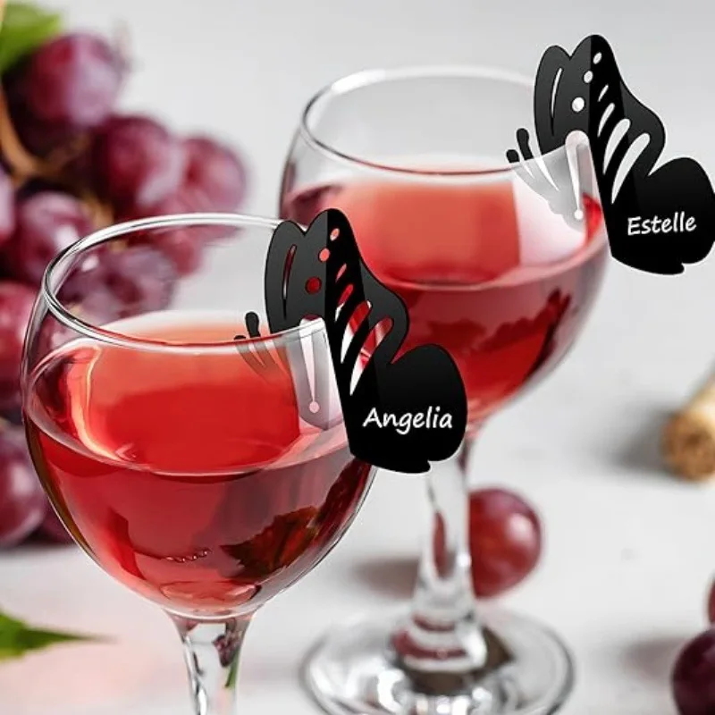10 قطع من علامات المشروبات على شكل فراشة من الأكريليك، علامات مشروبات ذاتية الصنع لتزيين حفلات أعياد الميلاد وحفلات الزفاف وحفلات العزوبية #4