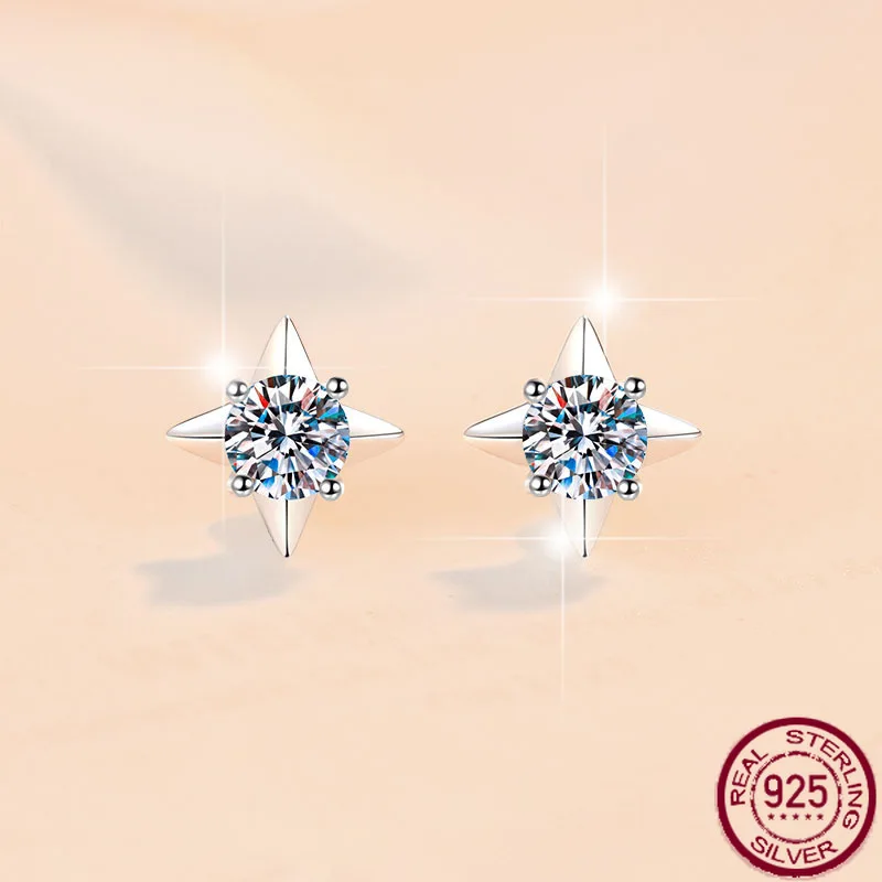

Новые серьги из чистого серебра S925, модные серьги с четырехконечной звездой, простые универсальные украшения из муассанита для свадьбы
