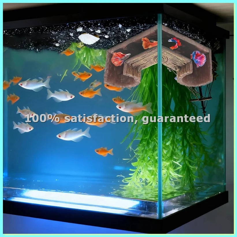 Fish Tank Tunnel Two Hole Underground Tunnel Cave Wood Grain Aquatic Shelter for Saltwater Freshwater Corner Tanks Home-ABLA