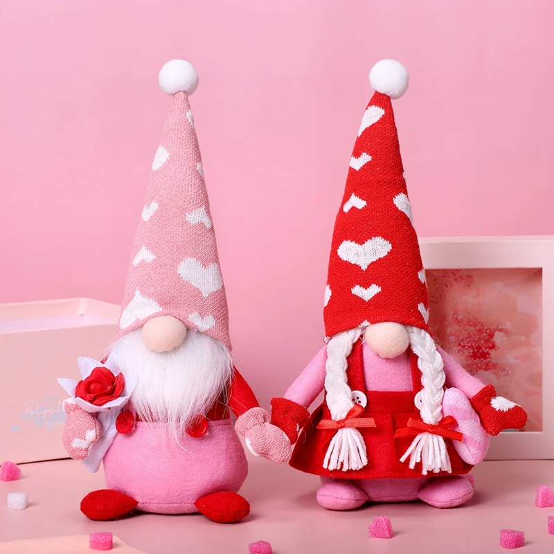 Mr. And Mrs. Scandinavian Tomte Doll Valentines Valentine Day Gnomes Decoration Plush For Home Table Ornaments As Shown 2 Piece